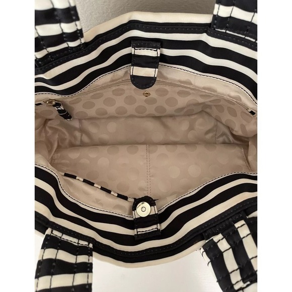 Kate Spade Hana Flatiron Handbag - Black White Stripe with Bow - Picture 14 of 15